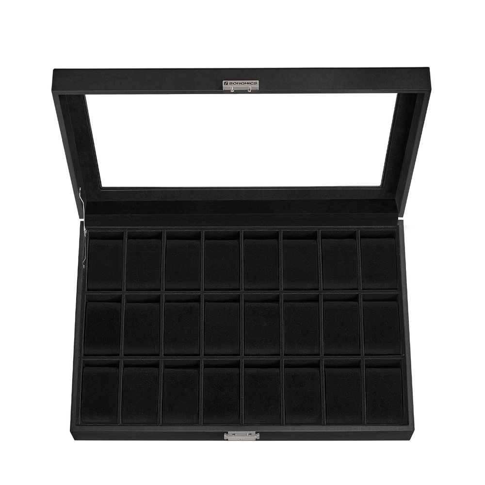 Caja de Relojes con 24 Ranuras Forro y Superficie Negro Tinta
