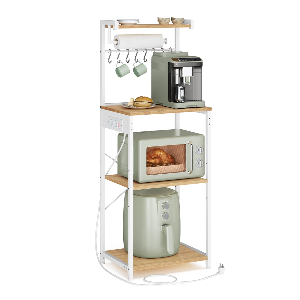 Vasagle Dorado/Blanco Barra De Café De 4 Niveles 40 X 45 X 140 Cm Con Estante Ajustable Roble Y Nube