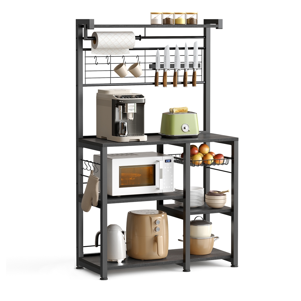 Vasagle Negro Estantería De Cocina Roble Ébano Y