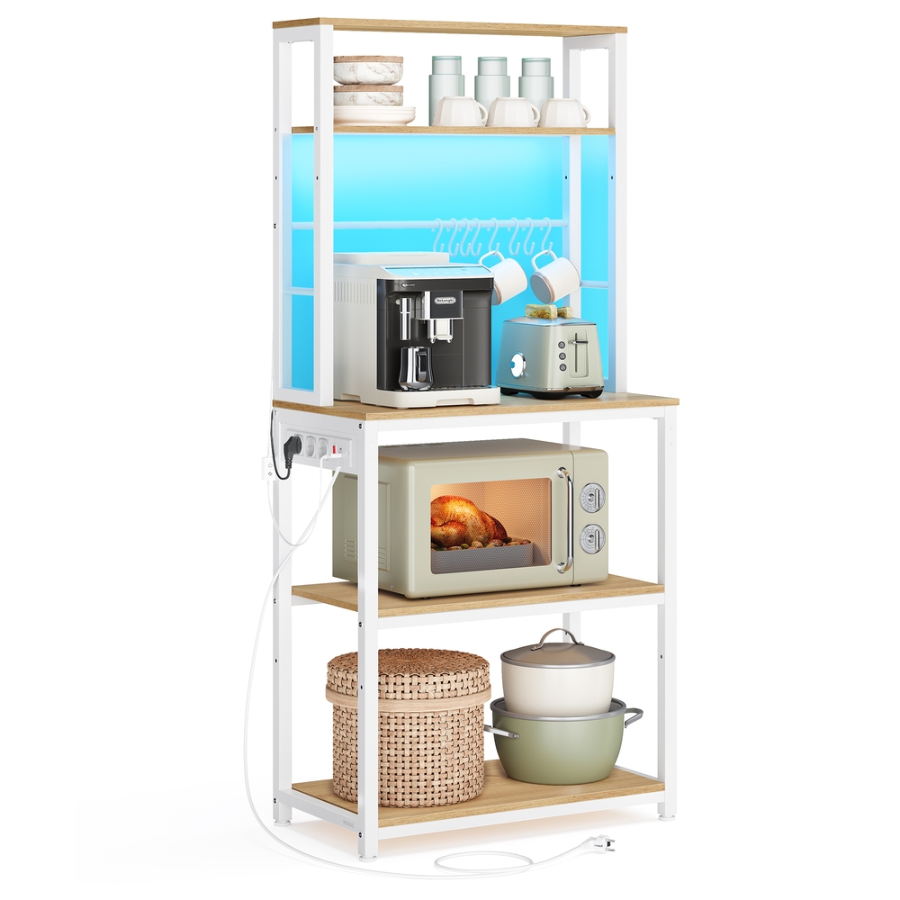 Vasagle Estantería De Cocina Con Led, Para Microondas Con Regleta