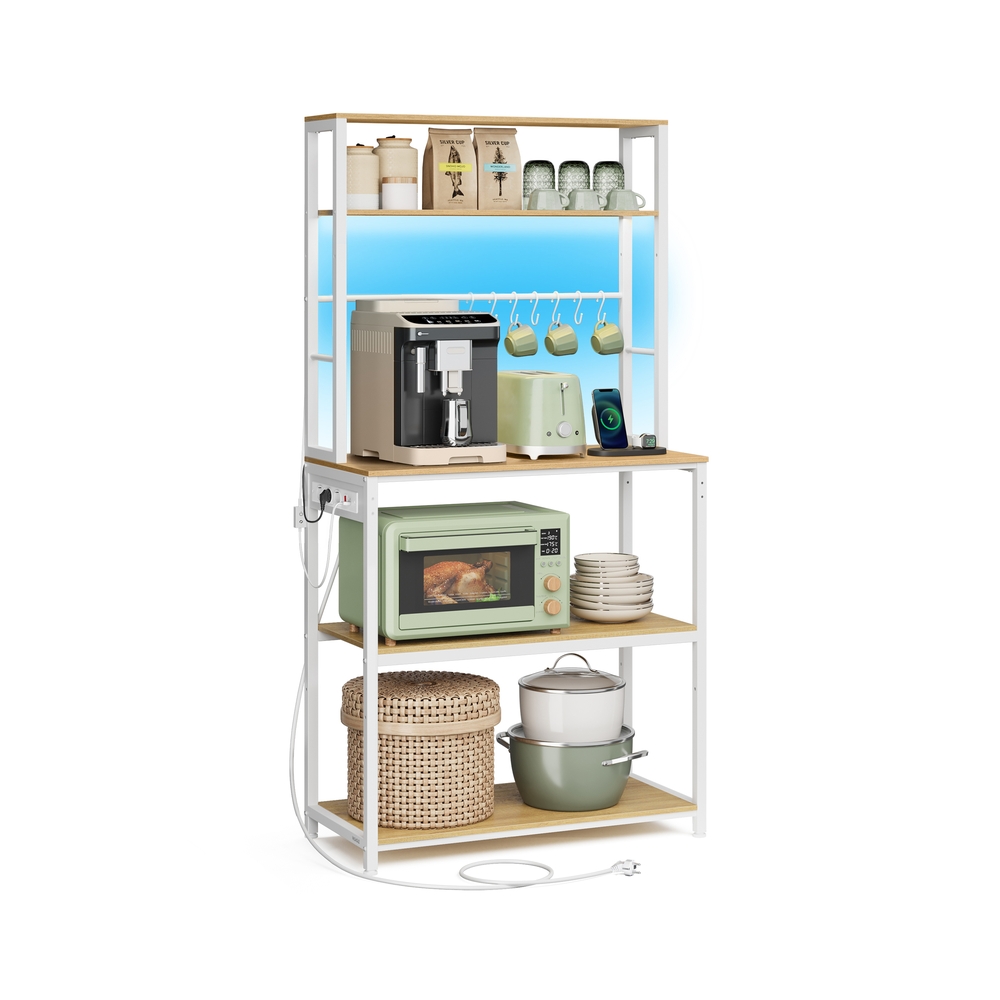 Vasagle Dorado/Blanco Estantería De Cocina Con Led 40 X 80 X 168,4 Cm Roble Y