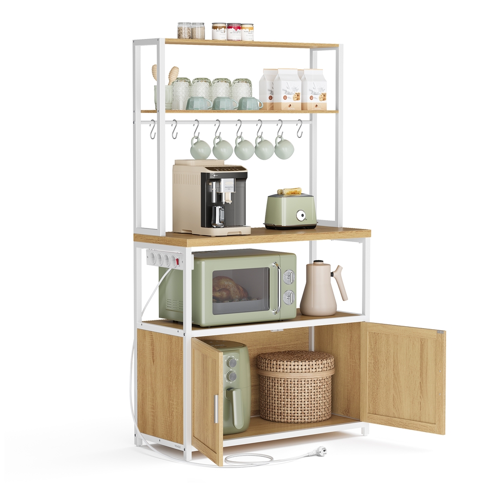 Vasagle Dorado/Blanco Estantería De Cocina 40 X 80 X 170 Cm Con Enchufes Y Ganchos Para Microondas Roble Y Nube