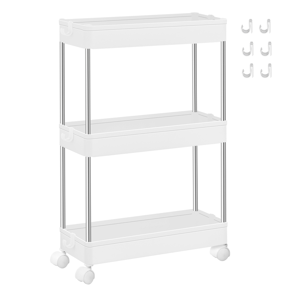 Songmics Carro Estrecho De 3 Estantes Con Ruedas, Estantería Versátil Para Baño Y Cocina, Medidas 40X13x60 Cm, Color Blanco , Leroy Merlin - Imagen 3
