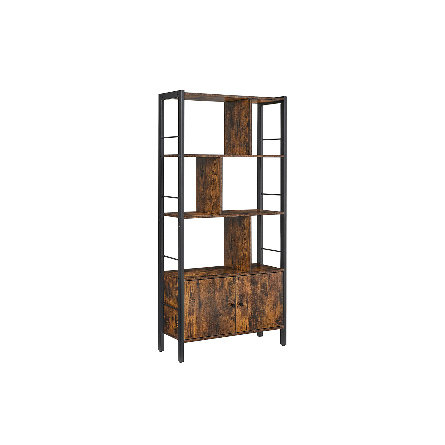 Habitat Et Jardin Biblioteca, Librería De 4 Niveles, Estantería Con Puertas, Armario De Libros, Estudio, Oficina, Cocina, Rústico Y Tinta Marrón/Negro , Leroy Merlin - Imagen 2