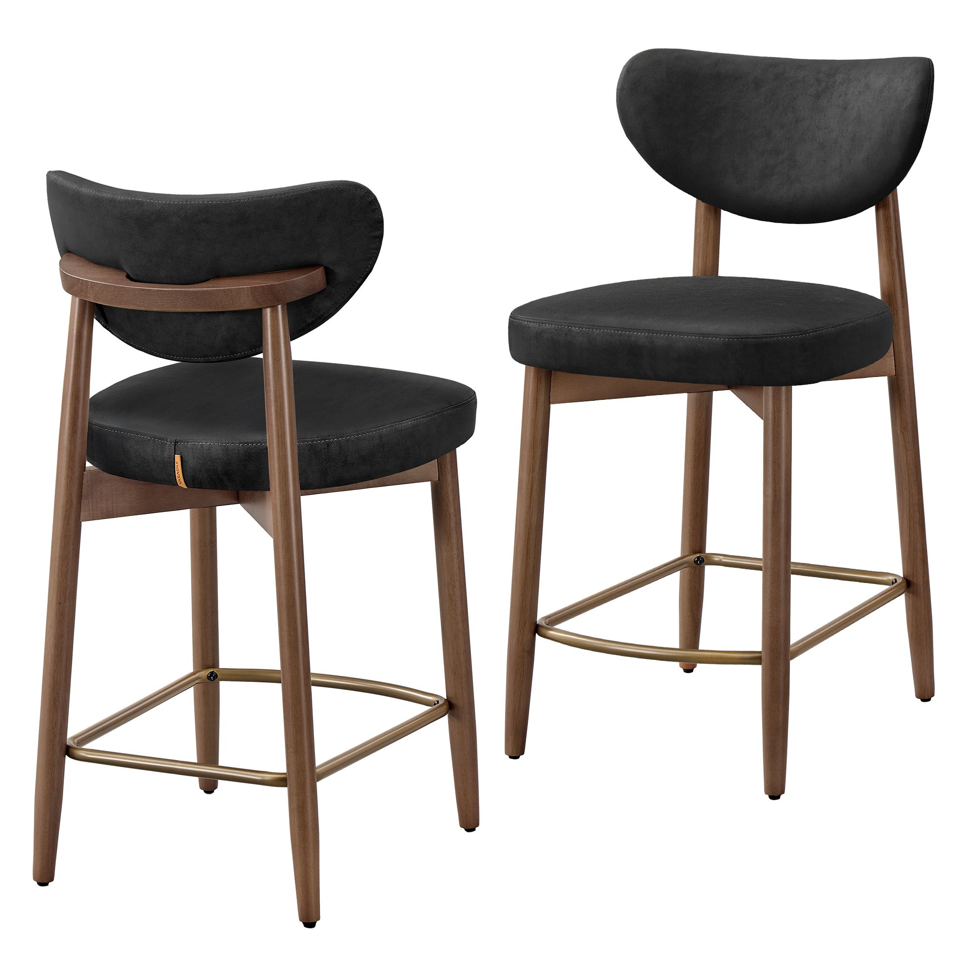 Vasagle Negro Tinta Taburetes De Bar Con Patas De Madera Y Respaldo Ergonómico, - Imagen 2