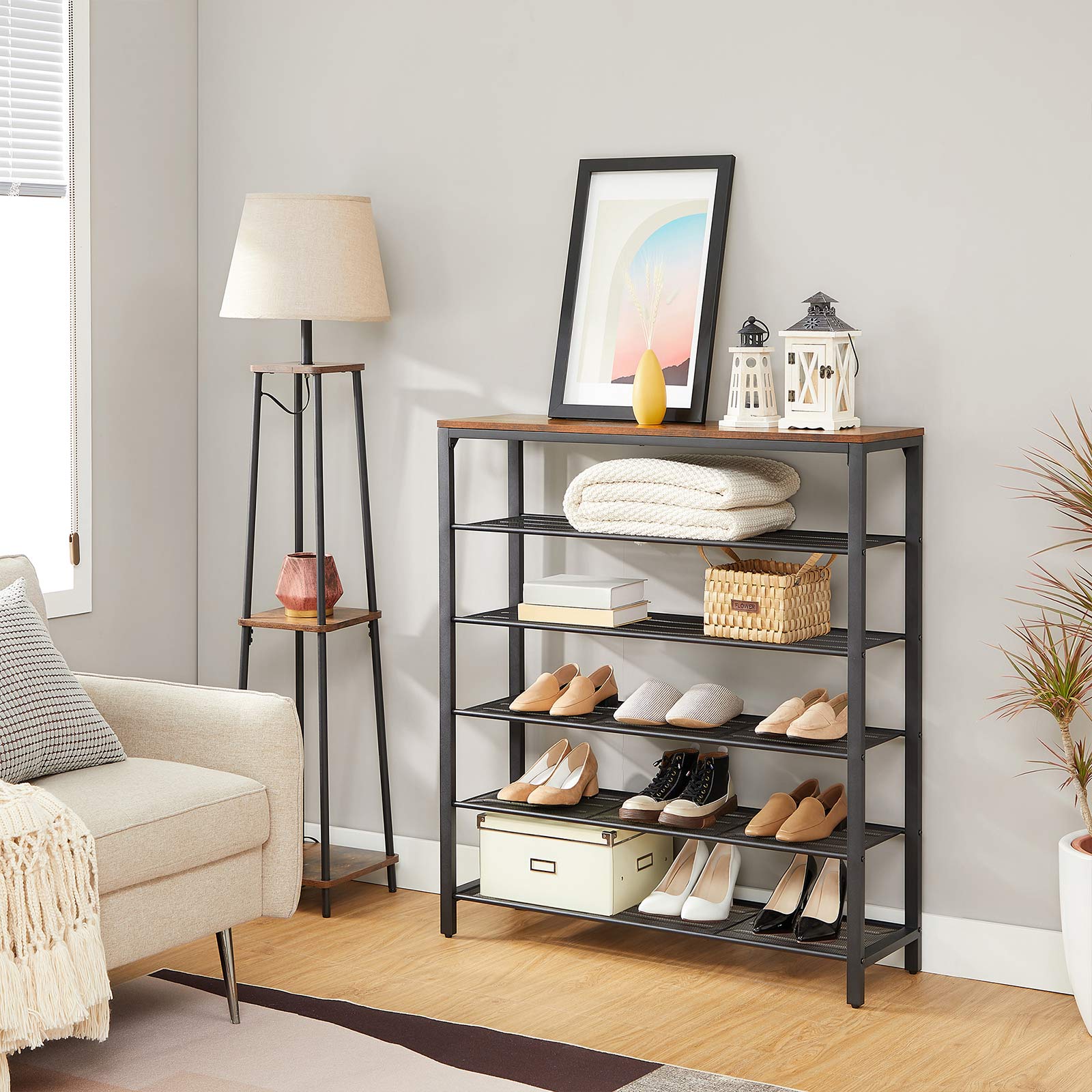 VASAGLE Zapatero, Estante para Zapatos, 5 estantes de Malla, Tapa