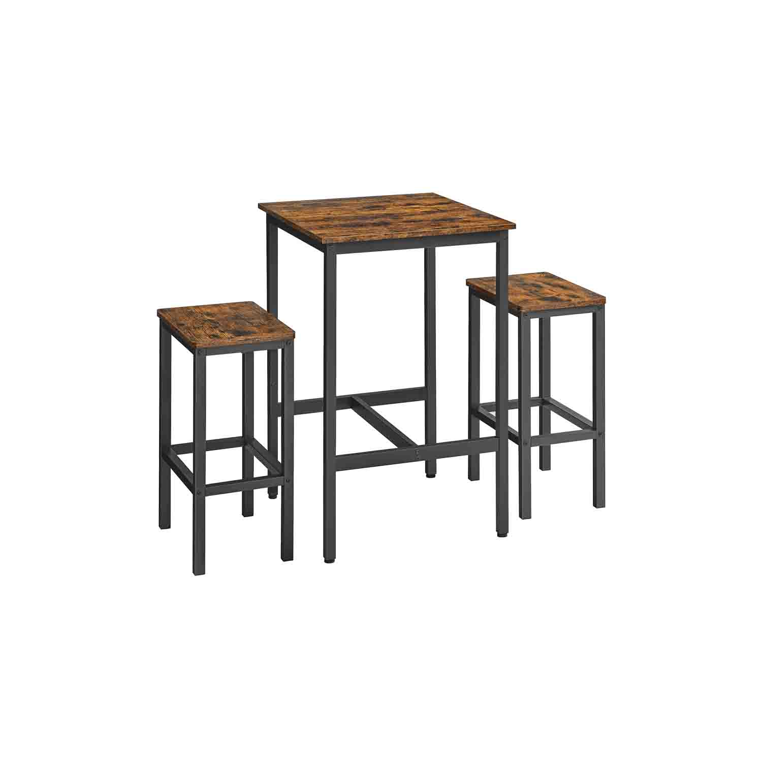 Vasagle Mesa De Bar Con Taburetes, Mesa Comedor Con 2 Sillas, Mesa Cocina Pequeña, Taburetes De Barra, Para Comedor, Cocina, Rústico Y Tinta Marrón/Negro , Leroy Merlin - Imagen 2
