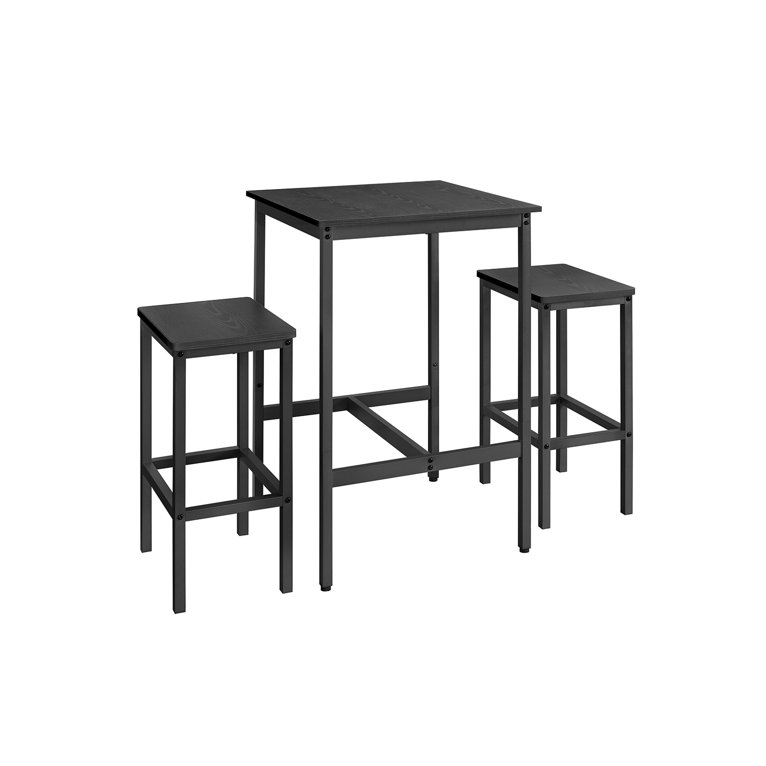 Leroy Merlin Mesa Alta Y 2 Taburetes Estilo Industrial, Para Cocina Y Comedor, 60X60x90 Cm, Ébano Negro - Imagen 2