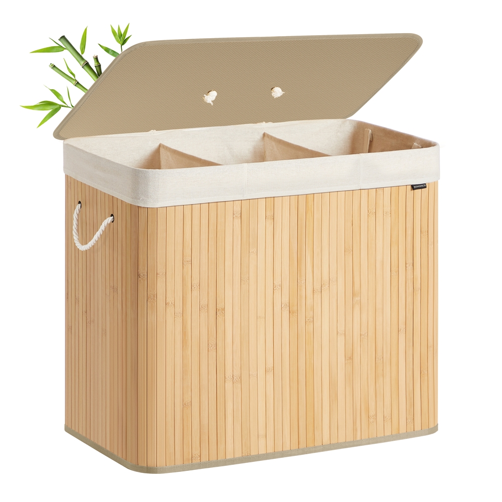 Songmics Gris Cesta Para Ropa Sucia De 3 Compartimentos Y 170 L Natural