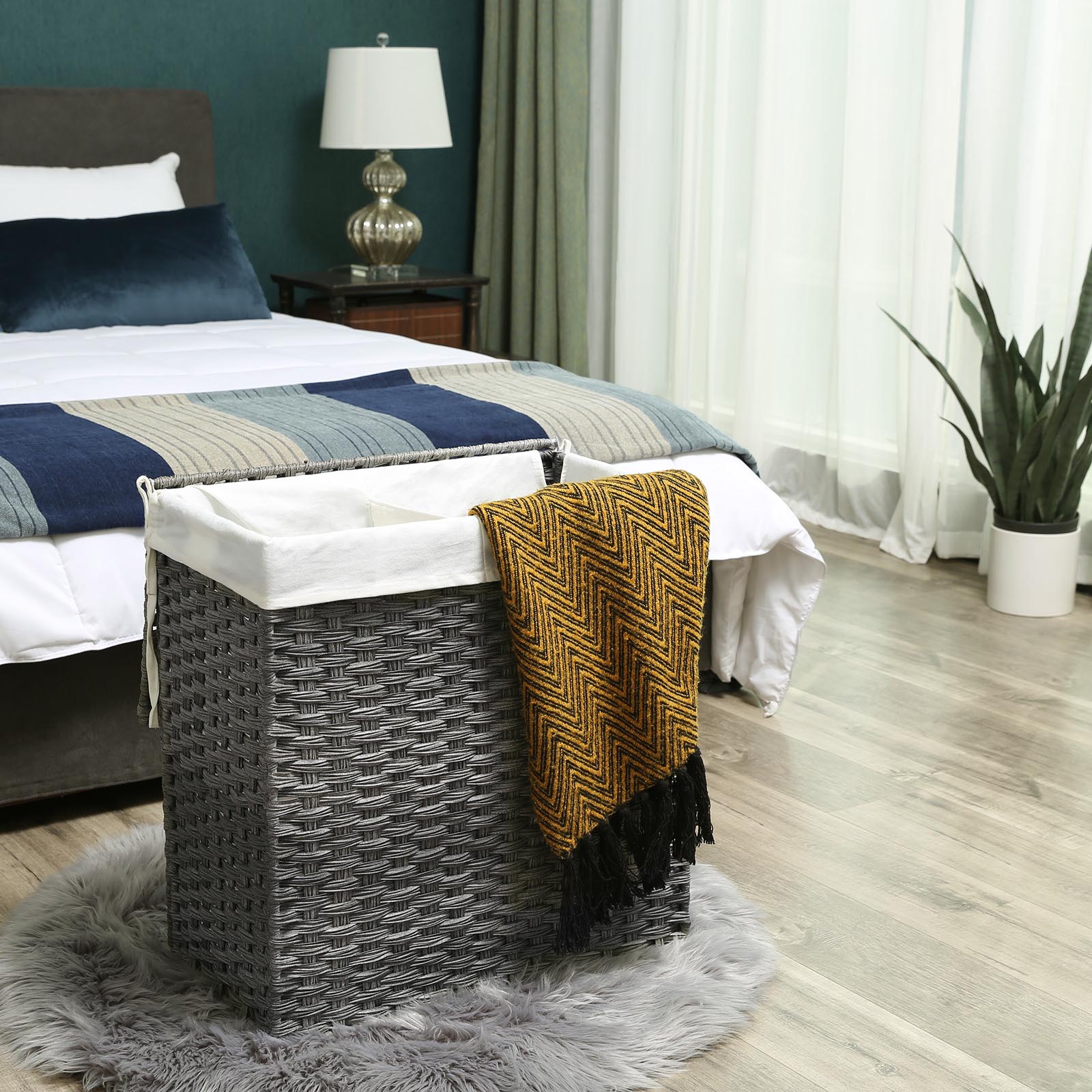 Cesto De Ropa Doble Tejido a Mano Gris