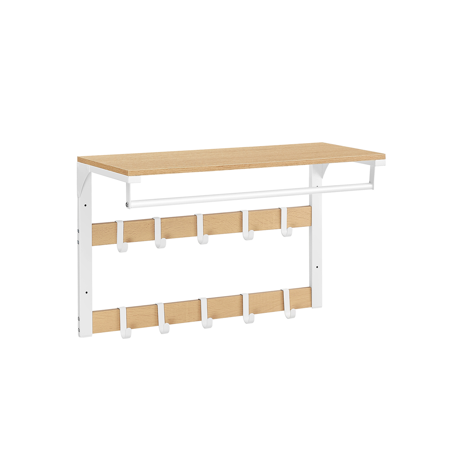 Vasagle Blanco Perchero De Pared Con Ganchos Roble Y
