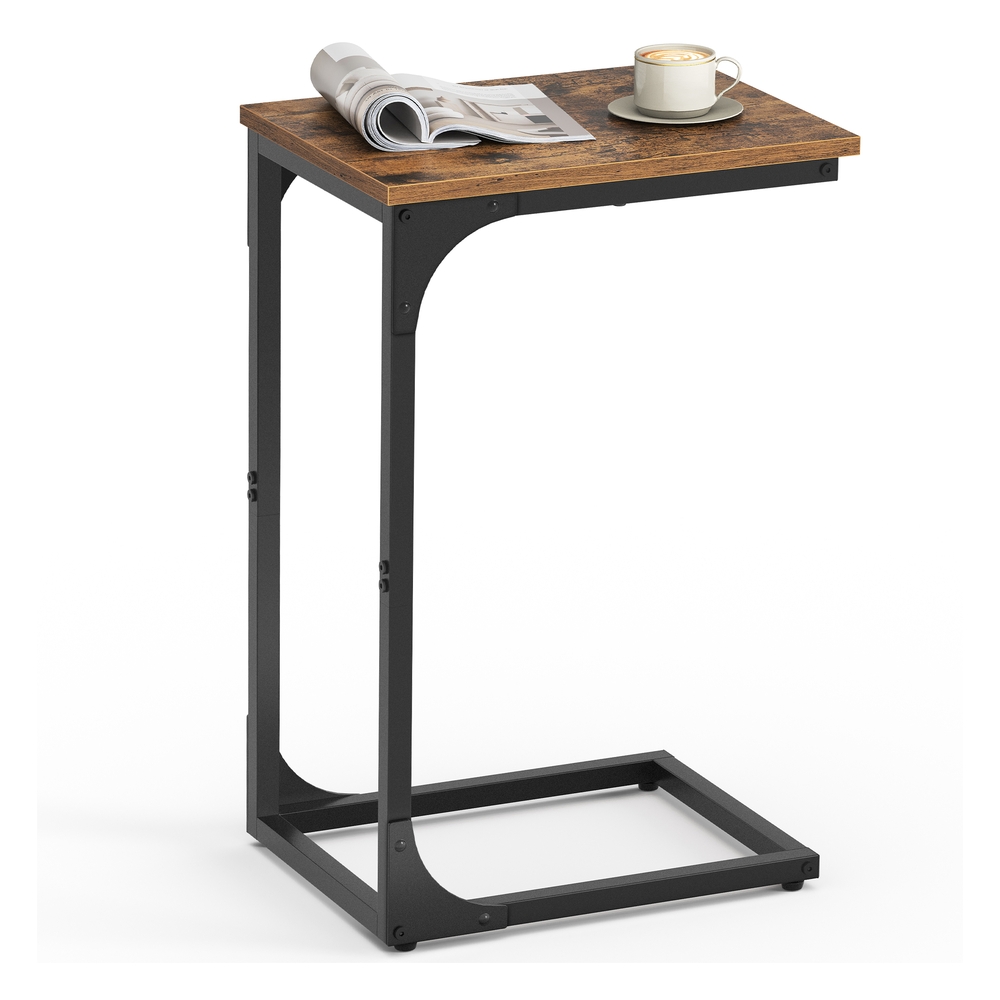 Genérico Marrón/Negro Mesa Auxiliar En Forma De C Para Sofá Y Cama - Rústico Y - Imagen 3