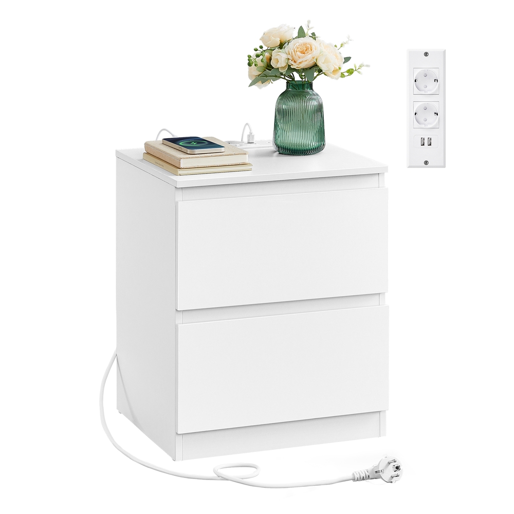 Leroy Merlin Mesita De Noche Kailyn Con Regleta, 2 Tomas, Usb-A, Usb-C Y 2 Cajones, Carga Móviles Junto A Cama O Sofá, Blanco - Imagen 3