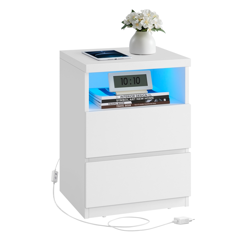 Vasagle Blanco Mesita De Noche Con Iluminación Led Ajustable Nube