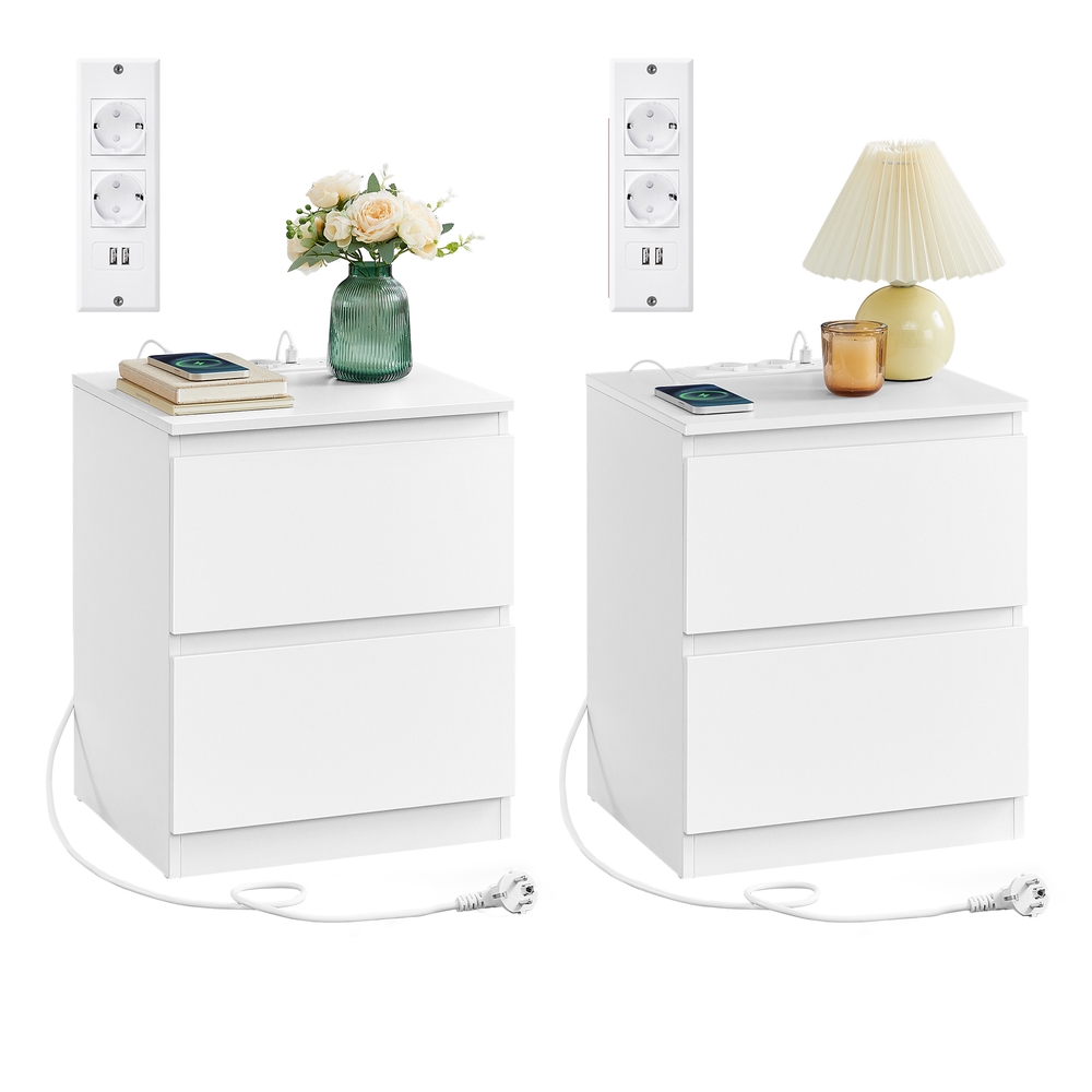 Leroy Merlin Mesita De Noche Kailyn Con Regleta, 2 Tomas, Usb-A, Usb-C Y 2 Cajones, Carga Móviles Junto A Cama O Sofá, Blanco - Imagen 5