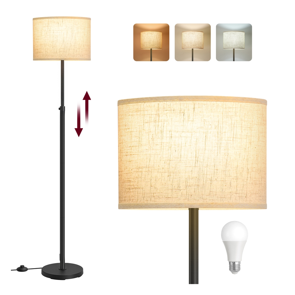 Vasagle Negro Lámpara De Pie, Lámpara De Lectura Regulable En Altura, 140-170 Cm De Altura, Interruptor De Pedal, Pantalla De Tela, Casquillo E27, Tinta Lfl002bh02