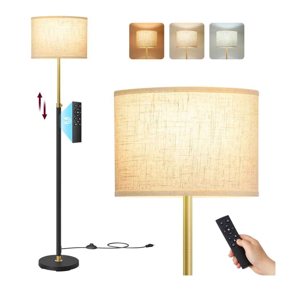 Vasagle Dorado/Negro Lámpara De Pie, Lámpara De Lectura Regulable En Altura, 140-170 Cm De Altura, Moderna, Con Interruptor De Pedal, Pantalla De Tela, Casquillo E27, Con Control Remoto, +
