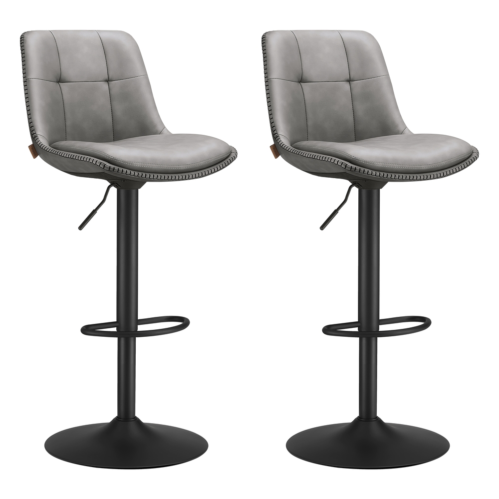 Leroy Merlin Set De 2 Taburetes De Bar Giratorios Y Regulables, Acolchado, Con Respaldo Y Reposapiés, De Acero, Para Cocina Y Comedor, Gris - Imagen 3