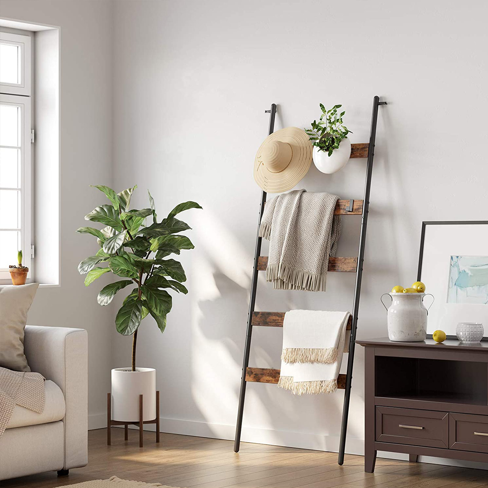 VASAGLE Escalera para Toallas, Escalera Decorativa, 65 cm de Ancho