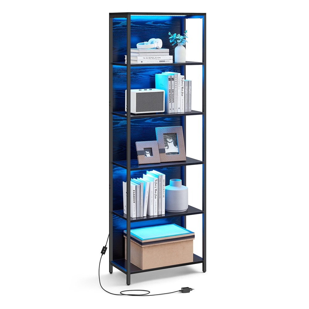 Leroy Merlin Estantería De 6 Niveles Con Luz Led Ajustable, Librería De Acero, 30,3 X 60 X 178,6 Cm, Para Sala De Estar, Dormitorio U Oficina, Negro - Imagen 2