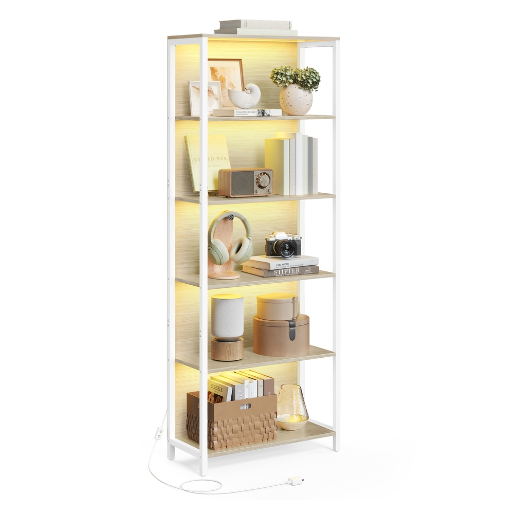 Vasagle Beige Natural Estantería Con Luz Led Librería Con Luces Ajustables Marco De Acero, 60A Cm - Imagen 2