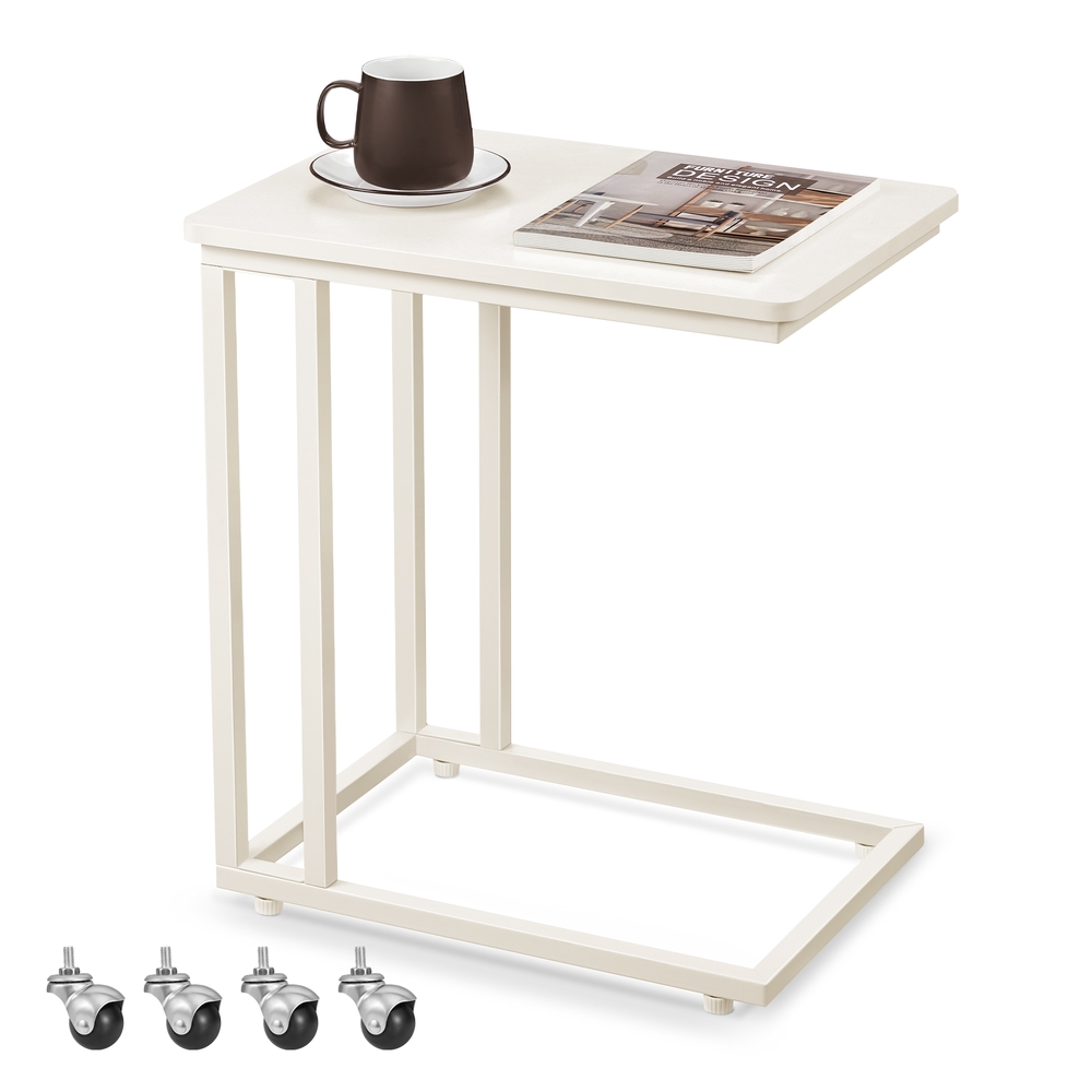 Leroy Merlin Mesa Auxiliar Moderna Con Ruedas Y Pies Ajustables, Ideal Para Dormitorio, Fácil De Montar, Marco De Acero, Blanco - Imagen 2