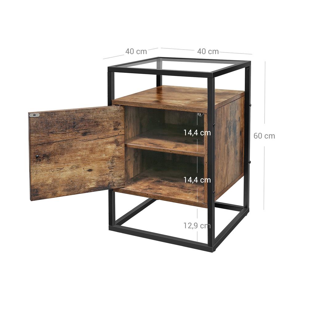 VASAGLE Mesita de Noche, Mesa Auxiliar de Cristal con Armario, para