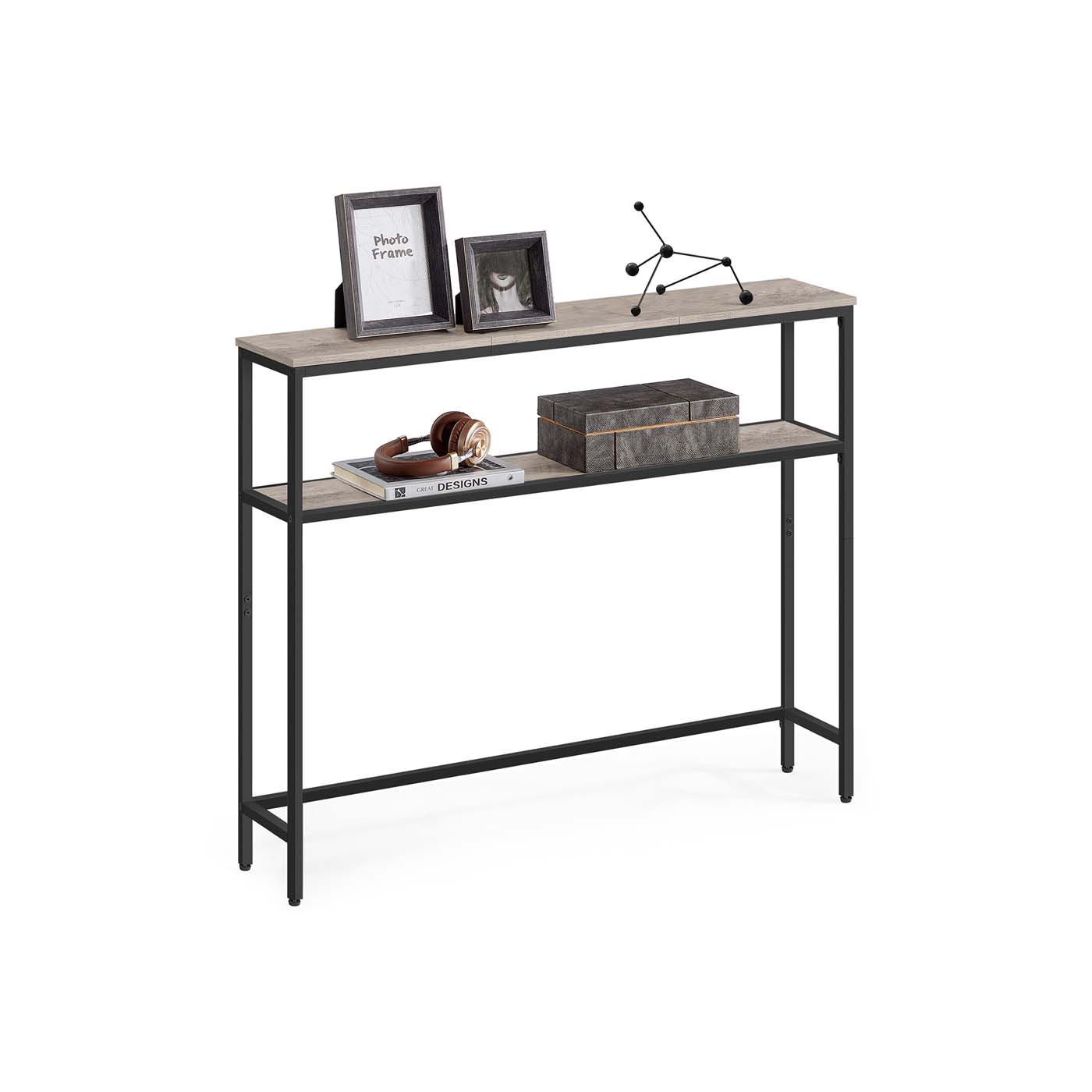 Vasagle Negro Mesa De Consola 20 X 100 X 80 Cm Con 2 Estantes Greige Mélange Y Tinta