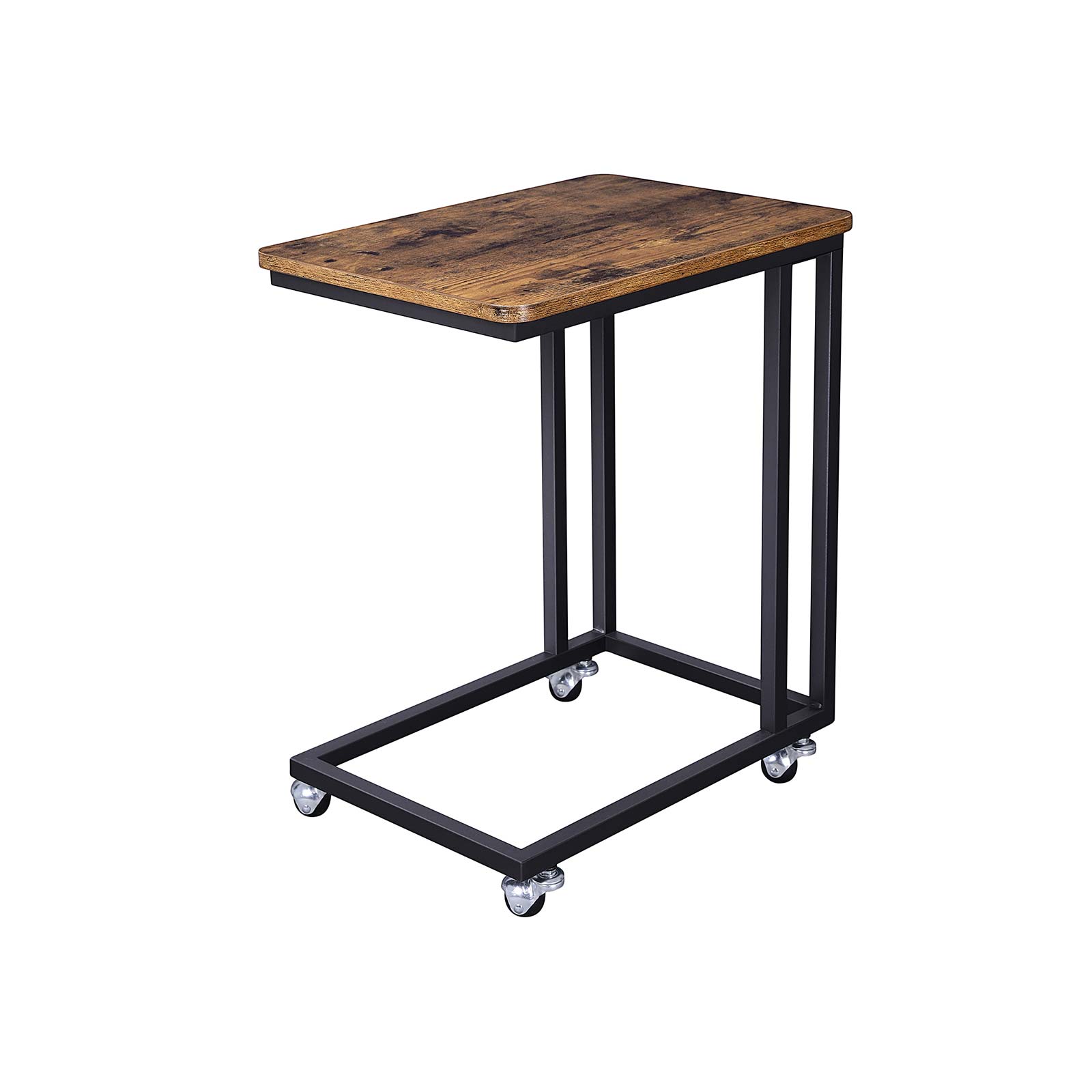 Genérico Marrón Mesa Auxiliar Con Ruedas Para Sofá Estilo Industrial 50X35x55 Cm - Rústico - Imagen 2