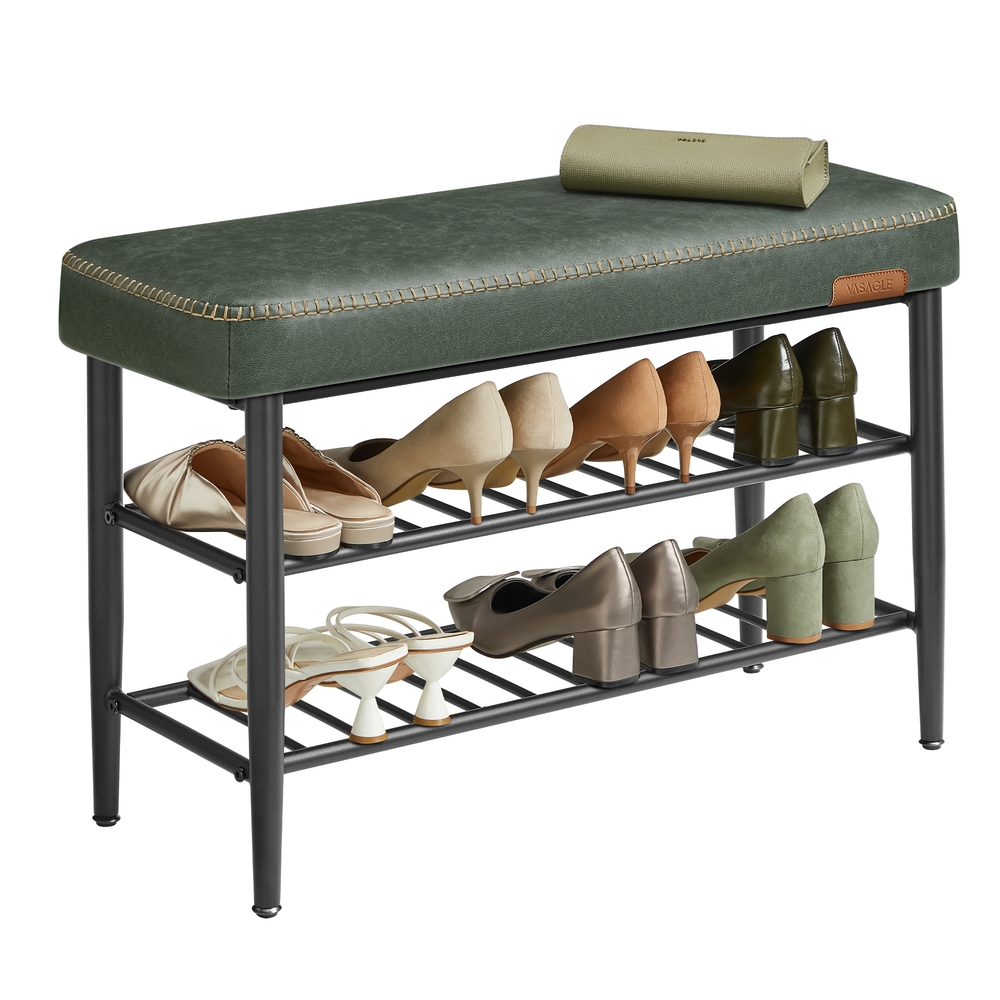 Songmics Banco Zapatero De Entrada Con Asiento Acolchado De Cuero Sintético, Estructura De Acero, 80X30x50 Cm, Verde , Leroy Merlin - Imagen 2
