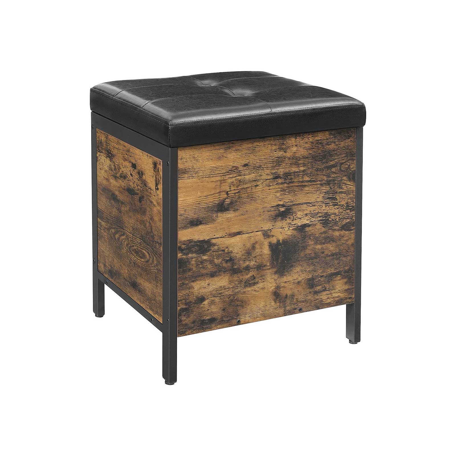 Vasagle Taburete De Almacenamiento Estilo Industrial, Acolchado De Cuero Sintético, Marco De Acero, Fácil Montaje, Para Pasillo Y Dormitorio Negro/Claras/Marrón , Leroy Merlin - Imagen 3