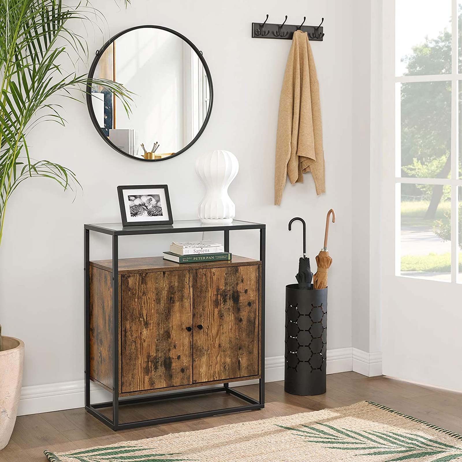 VASAGLE Aparador, Armario de Cocina con Superficie de Vidrio, Comedor