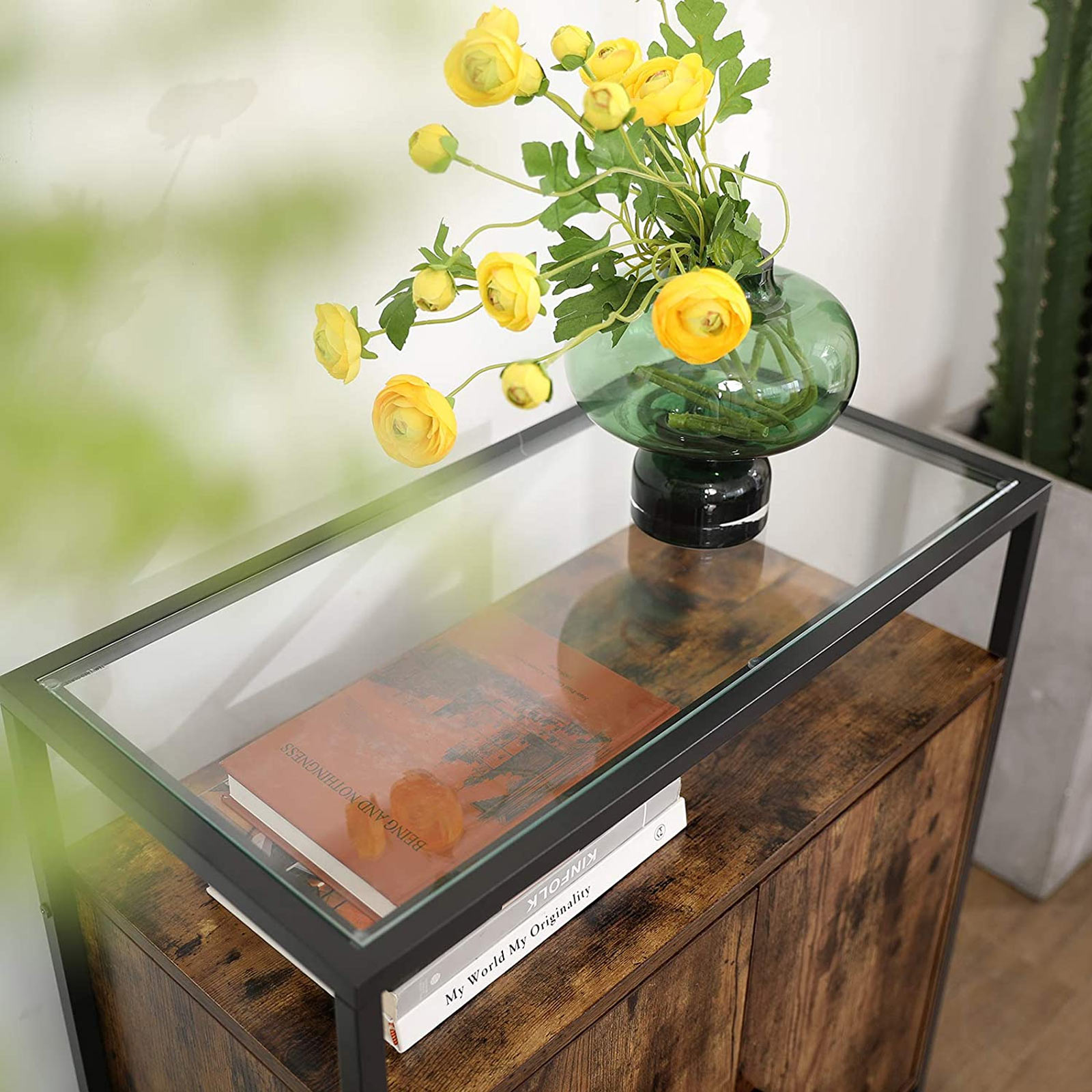 VASAGLE Aparador, Armario de Cocina con Superficie de Vidrio, Comedor