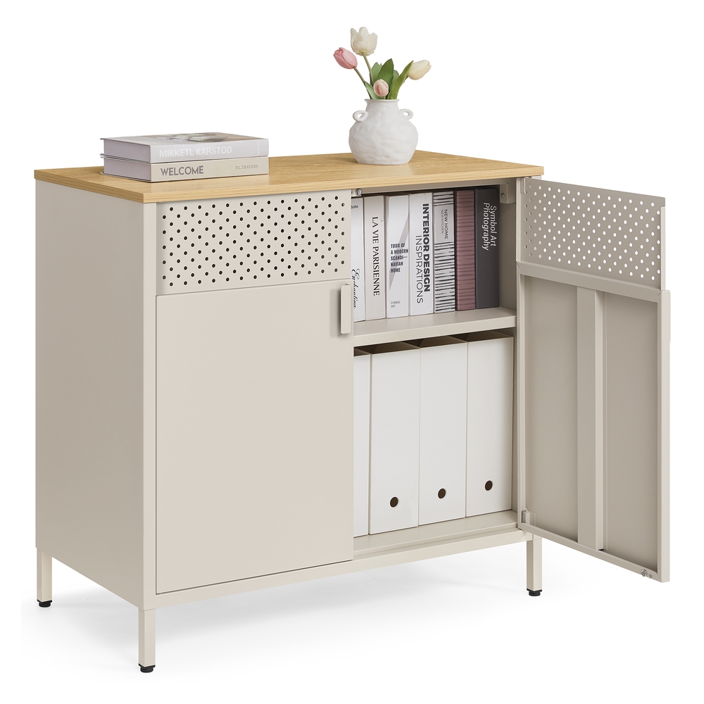 Songmics Beige/Blanco Armario De Almacenamiento Metal 40 X 80 X 76 Cm Natural Y