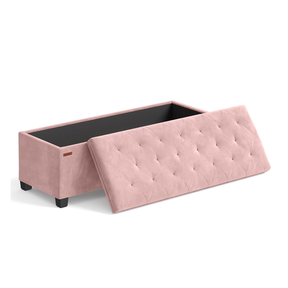 Genérico Rosa Puff Banco De Almacenaje Terciopelo Capitoné Para Pie De Cama - Jalea - Imagen 2