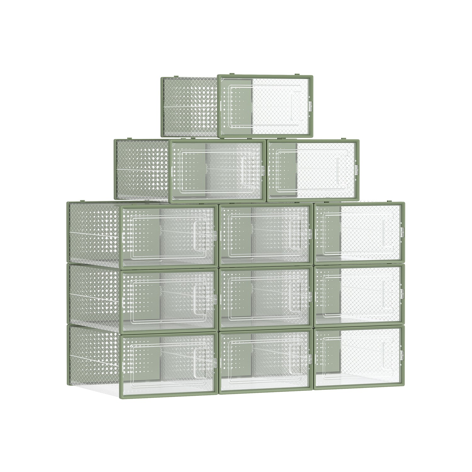 Juego de 12 Cajas de Zapatos Plástico Transparente y Verde Laurel