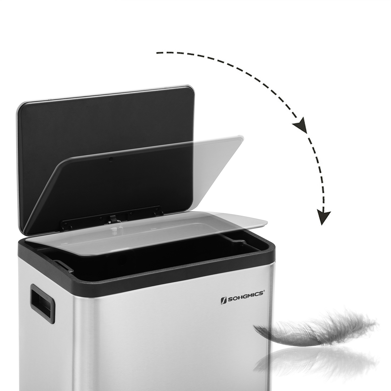 SONGMICS Cubo de Basura, 45L con Pedal, Basurero de Acero Inoxidable