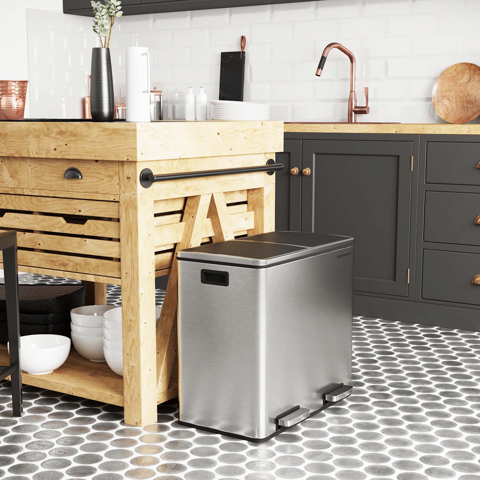 SONGMICS Basurero Reciclaje, Cubo de Basura para Cocina con 2 cubetas