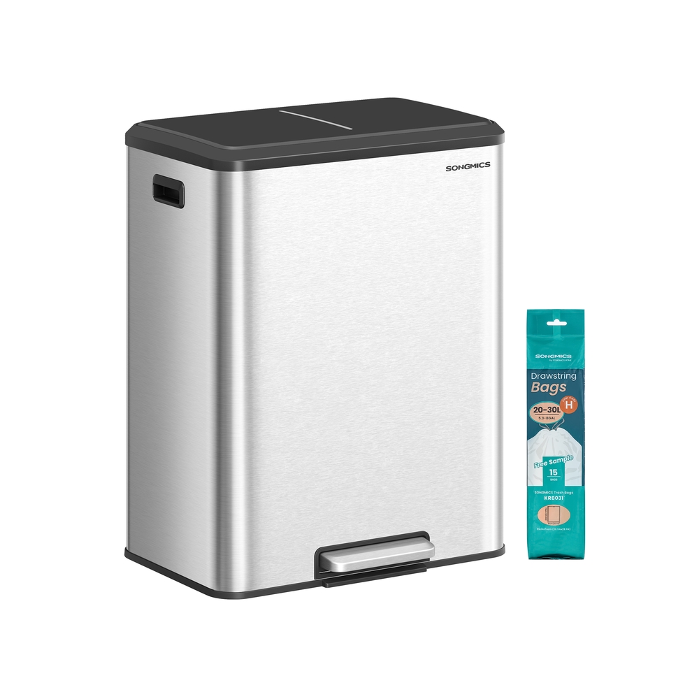 Songmics 2 X 30 L Papelera Doble De Cocina Para Reciclaje Y Basura Plata Metálico