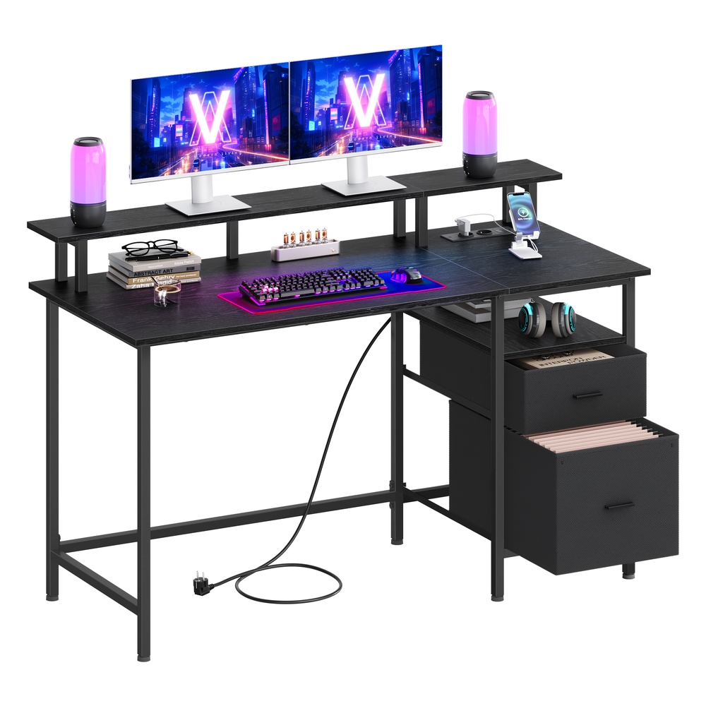 Vasagle Negro Escritorio Para Juegos Con Luces Led Ébano