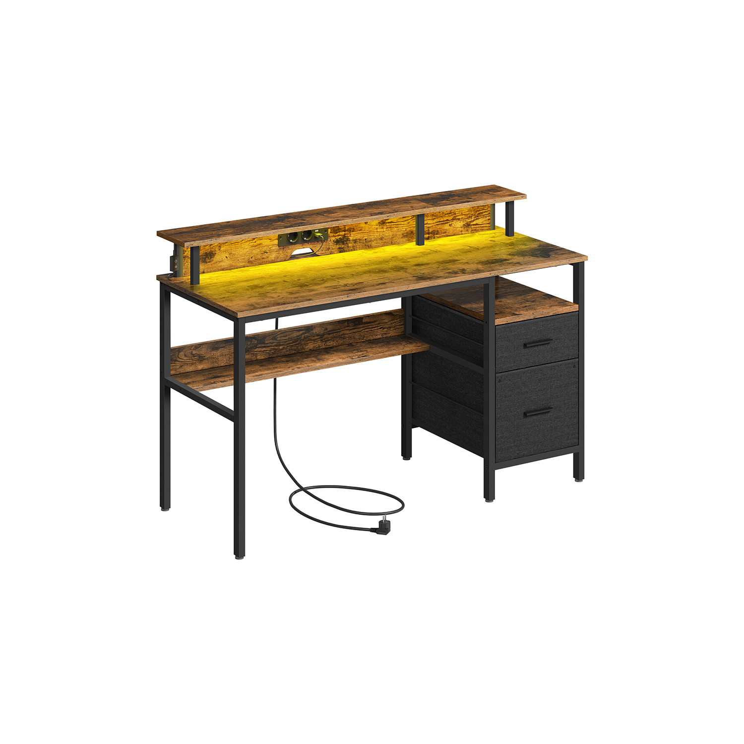 Vasagle Marrón Rústico Escritorio Para Juegos Con Luces Led, - Imagen 2