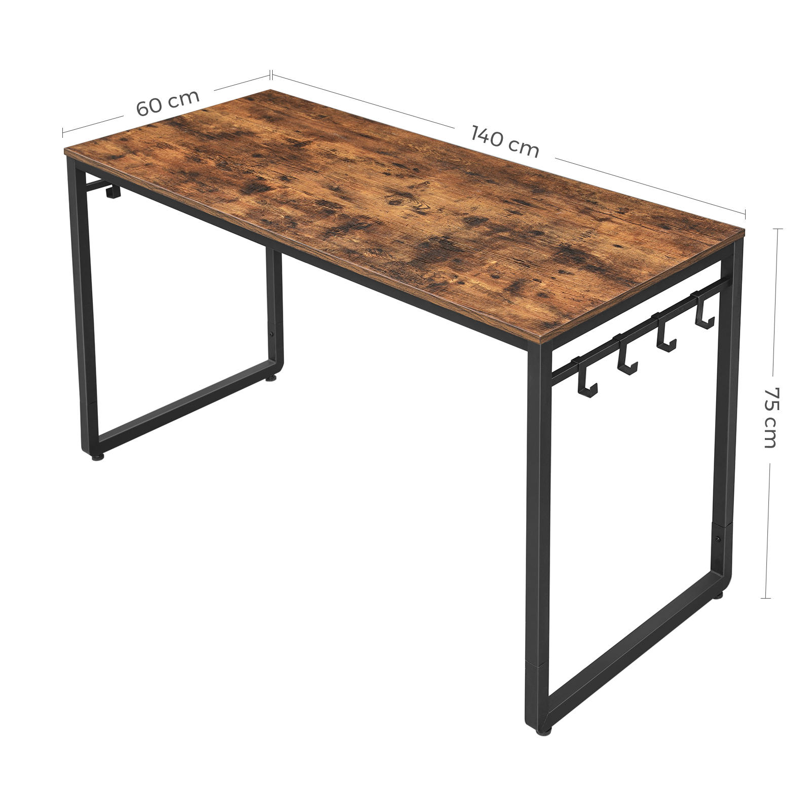 VASAGLE Escritorio, Mesa de Ordenador, Mesa de Oficina con 8 Ganchos