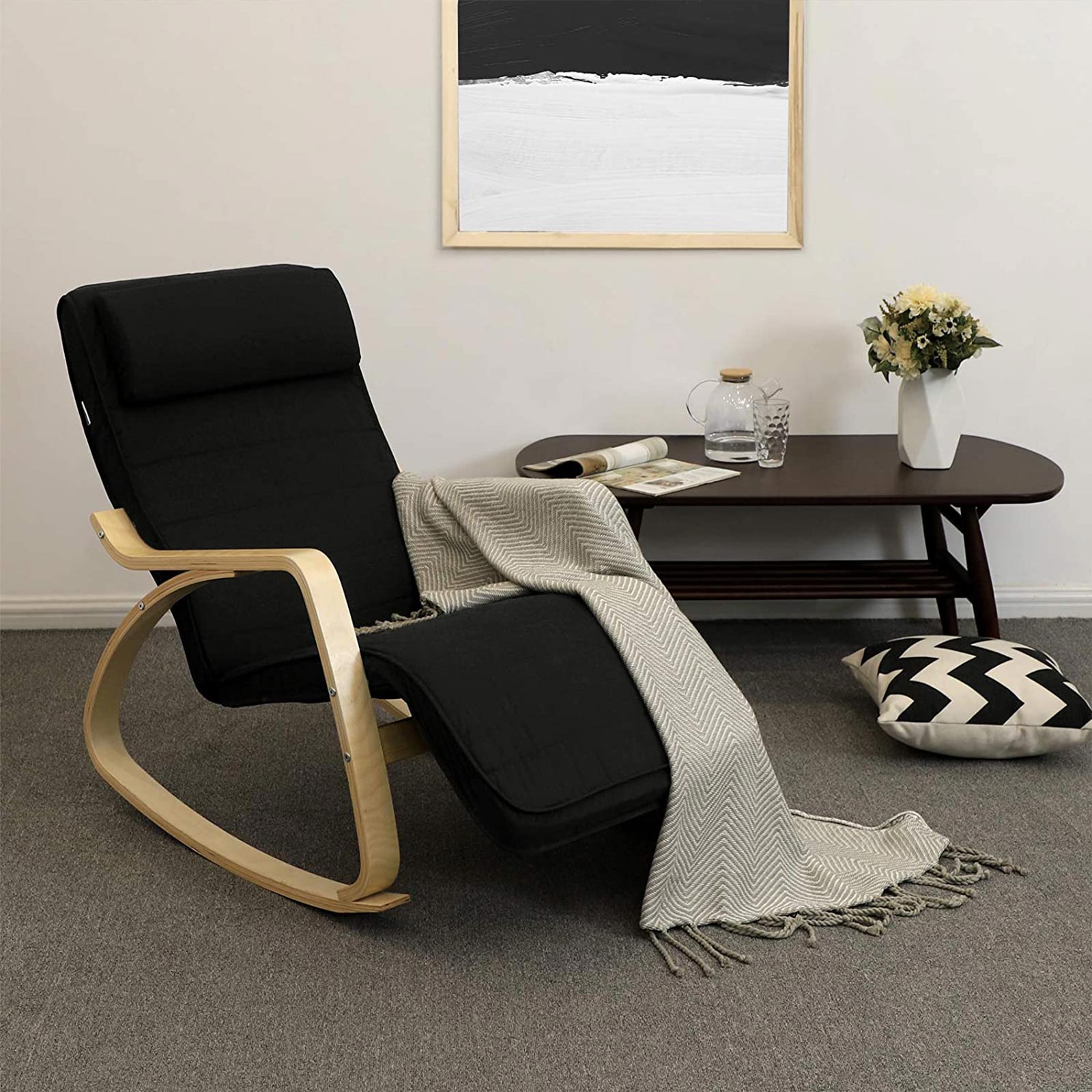 SONGMICS Silla Mecedora, Sillón Tumbona, Reposapiés Ajustable, Ideal