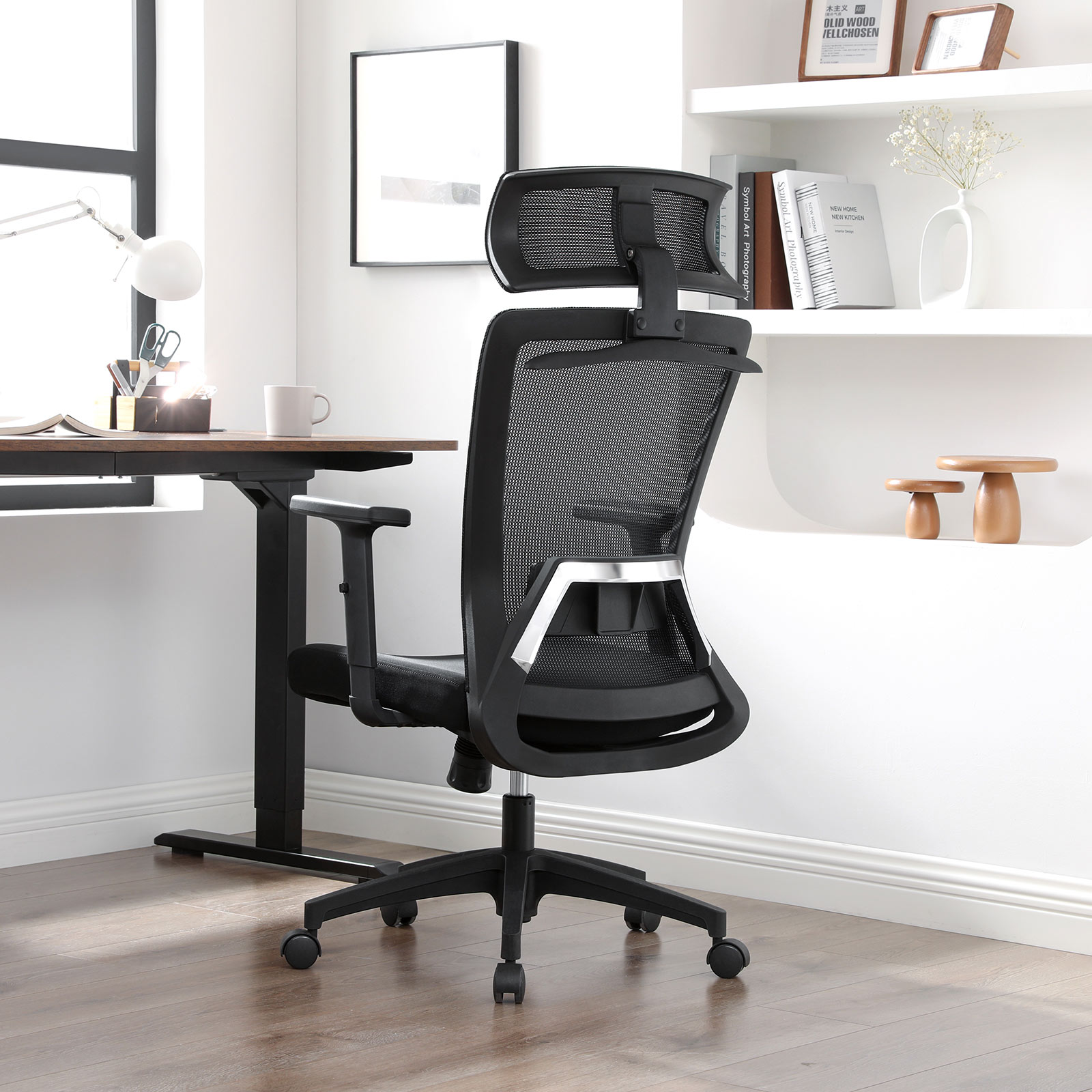 SONGMICS Silla de Malla, Silla de Oficina Ergonómica, Silla Giratoria