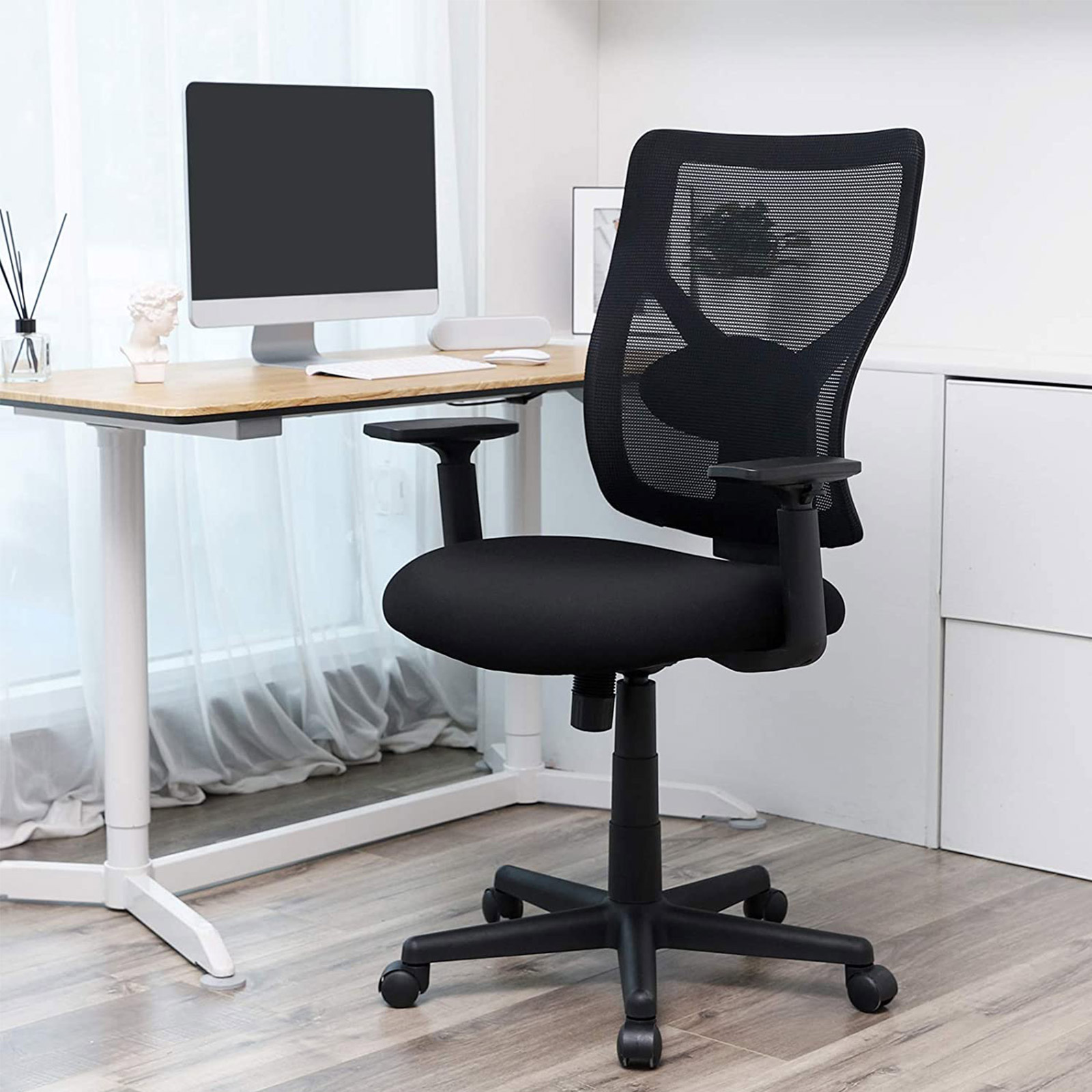 SONGMICS Silla de Oficina de Malla Central, Silla giratoria ergonómica