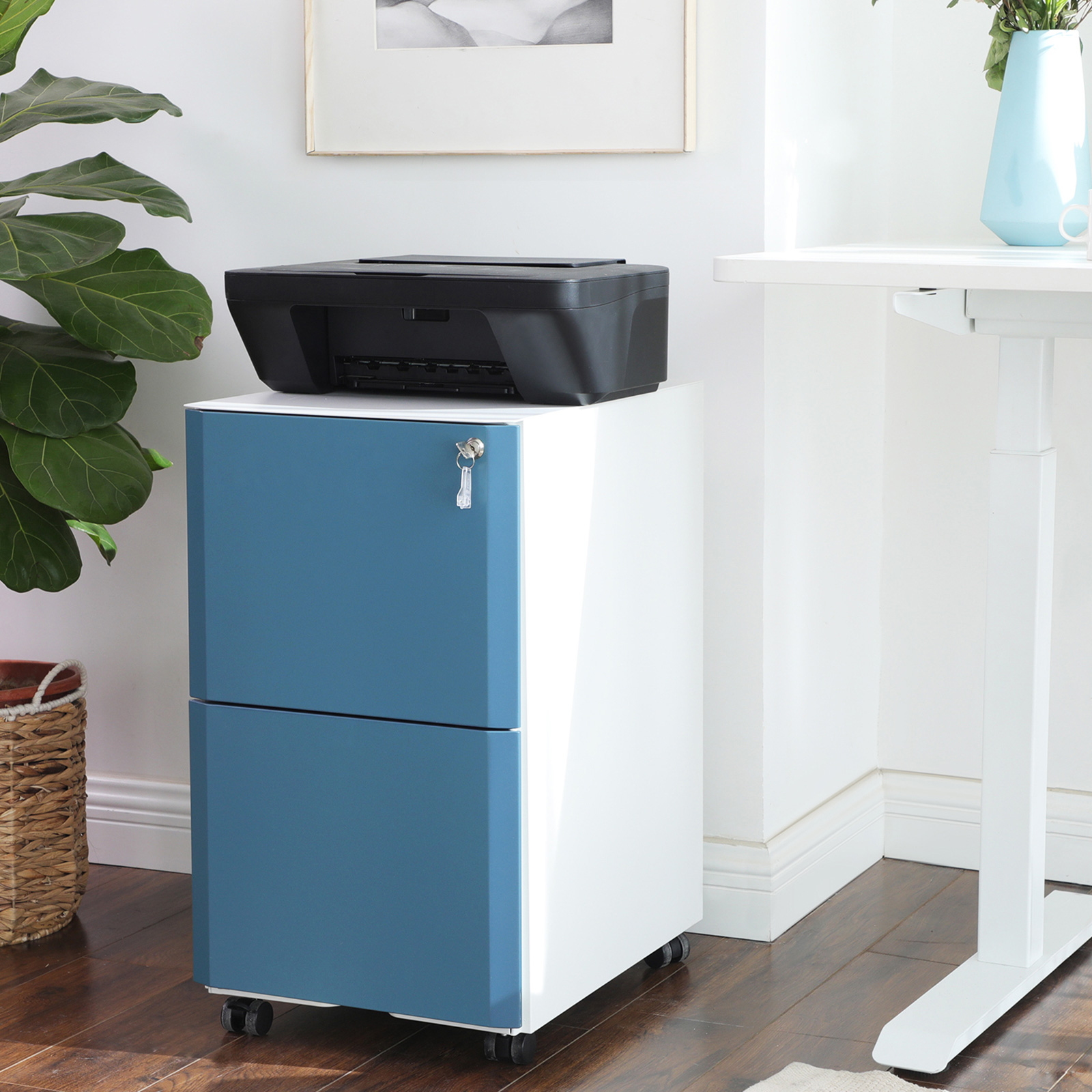 SONGMICS Archivador Móvil, con Cerradura, con 2 Cajones, Barras de