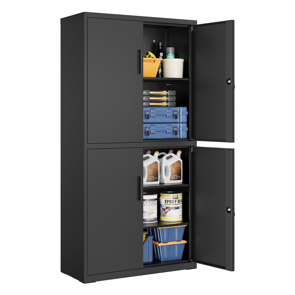 Songmics Negro Armario De Garaje De 5 Estantes Con 4 Puertas 40 X 80 X 180 Cm Mate