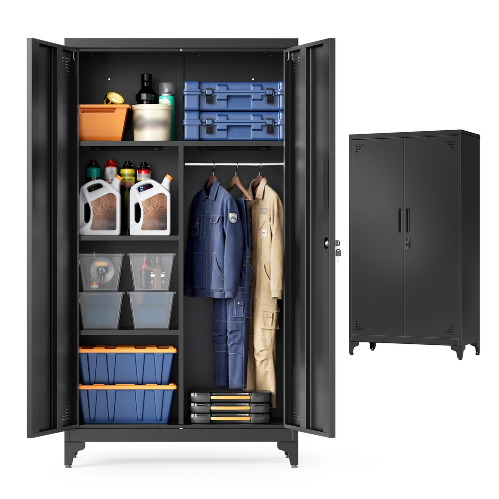 Songmics Negro Armario Metálico 80 X 40 X 165 Cm Con 2 Puertas Y 5 Compartimentos Mate