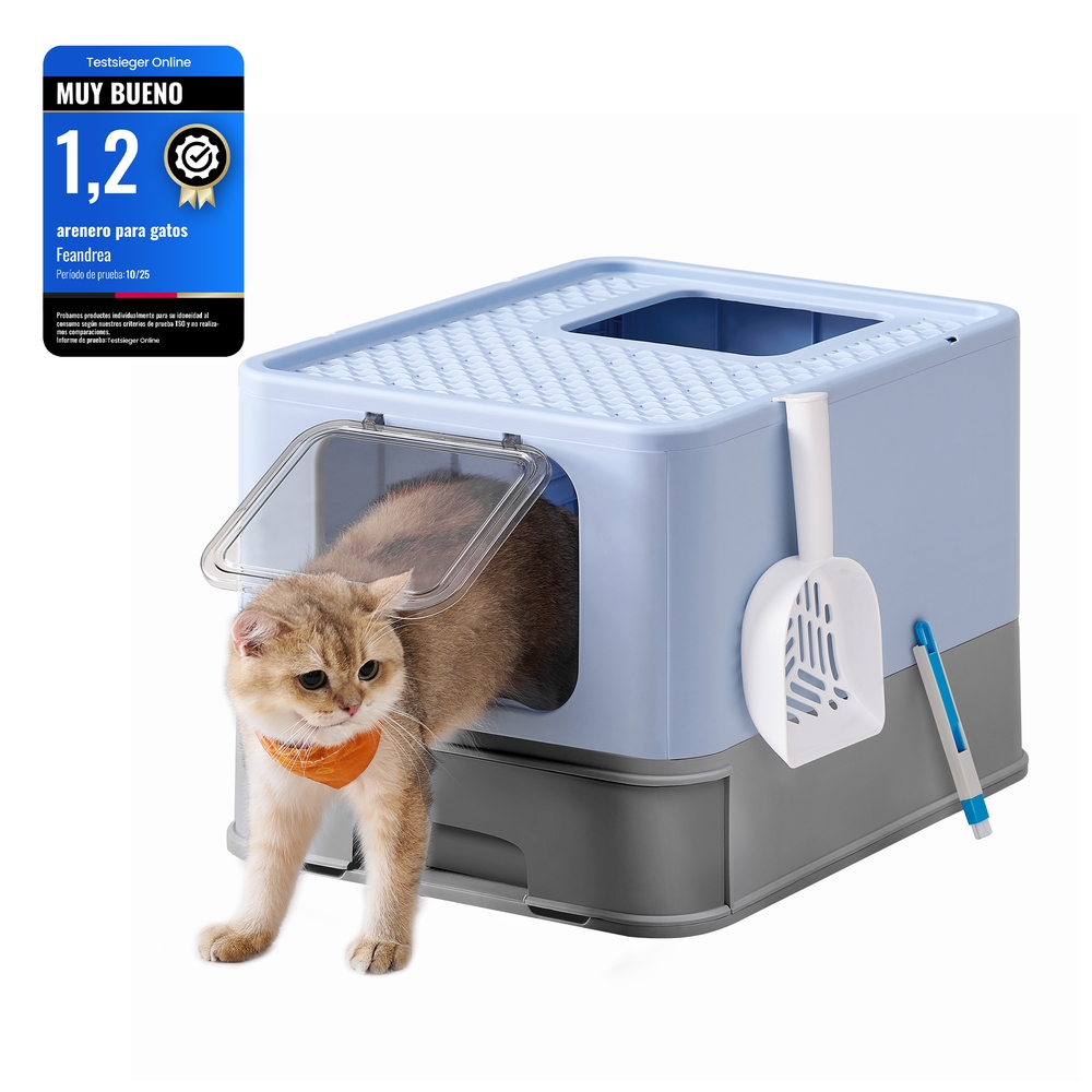 Leroy Merlin Arenero Para Gatos Grandes Con Bandeja Extraíble, Incluye Pala Y Cepillo, Y Azul/Gris - Imagen 3
