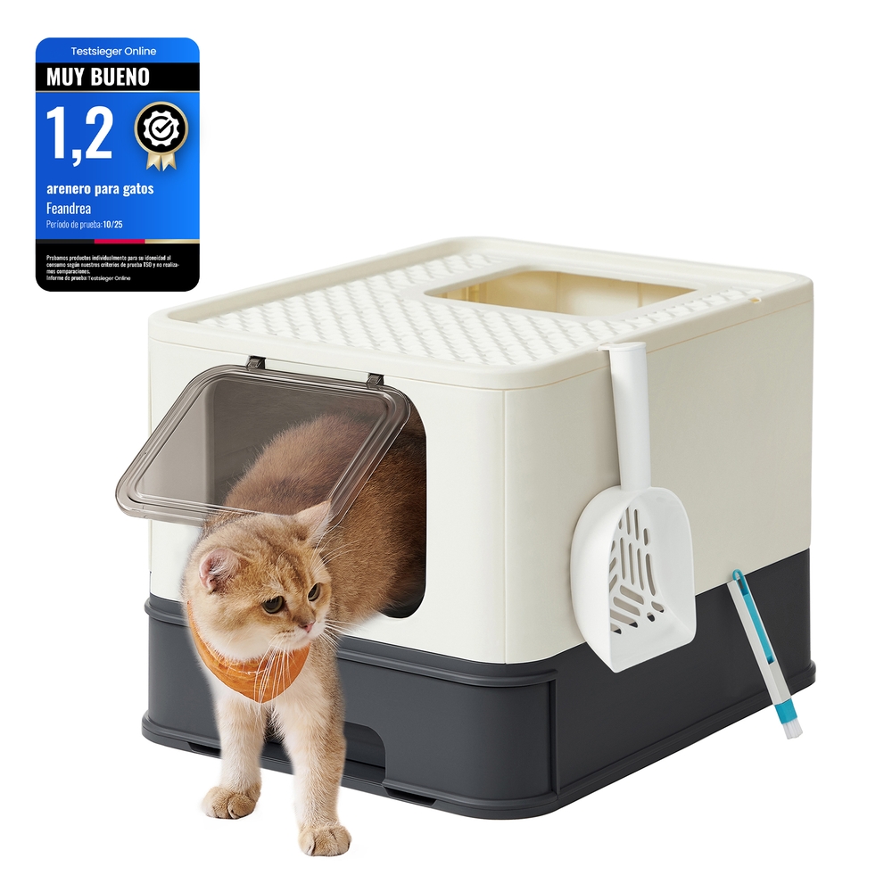Feandrea Arenero Para Gatos Grandes Con Bandeja Extraíble, Incluye Pala Y Cepillo, Sistema Antifiltración Y Antiescapes, Y Beige/Negro , Leroy Merlin - Imagen 3